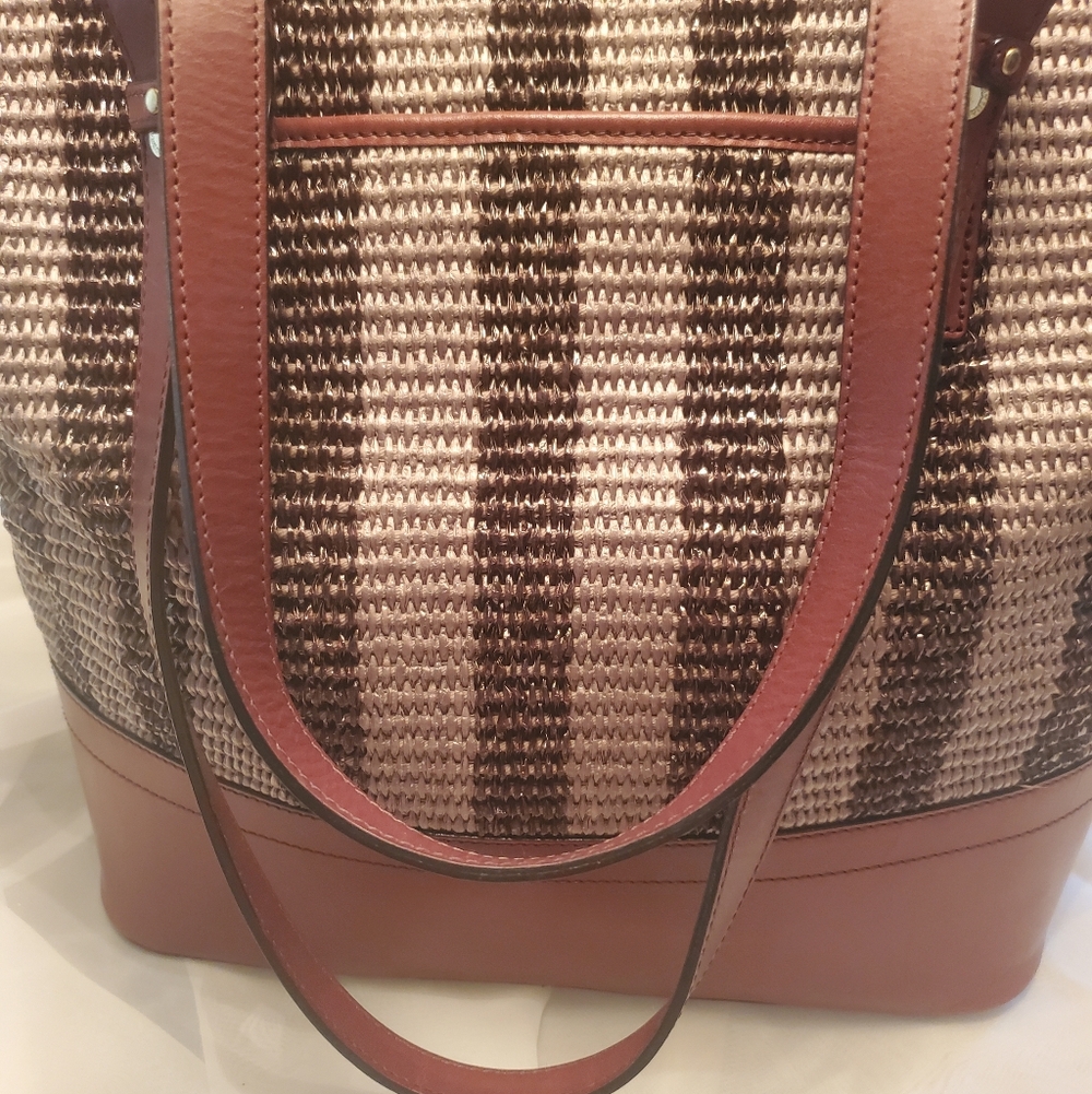 🍂BRAHMIN ASHER LEATHER & STRAW SHOULDER BAG EUC GREAT FOR SPRING - Picture 6 of 16